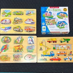 Melissa & Doug Sound wood Puzzles and a Jigsaw Farm Puzzle Set